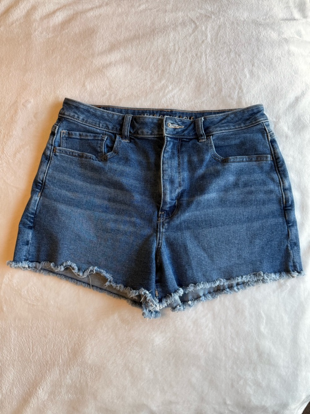 American Eagle Outfitters Dark Blue Frayed Hem Denim Shorts